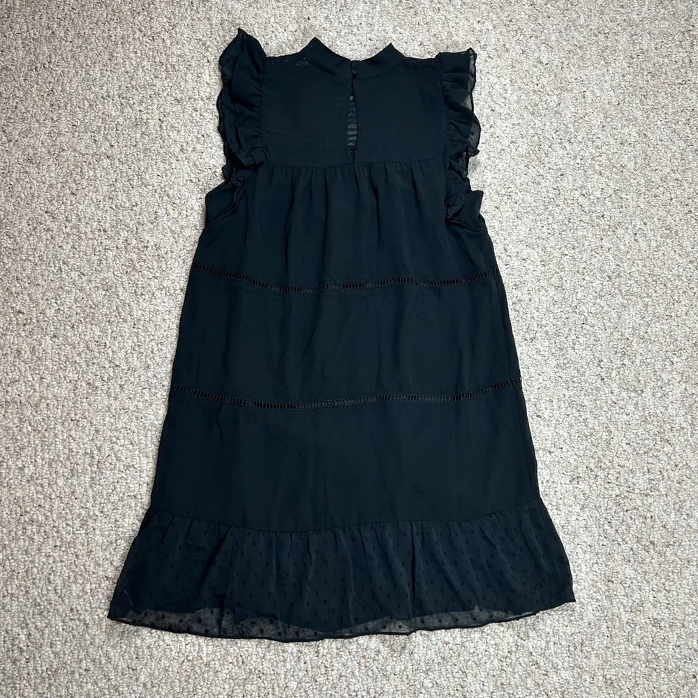 Who What Wear NWT Black Tiered Ruffle Dress Womens Medium Sleeveless Short Sheer - Picture 7 of 9